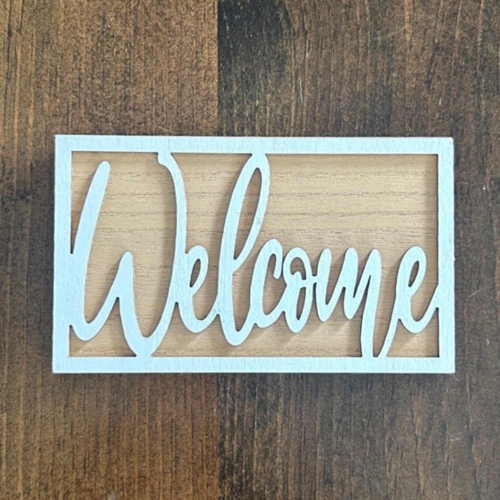 Welcome Sign Home Decor Small White Natural Laser Cut Wood Farmhouse Gift Wall